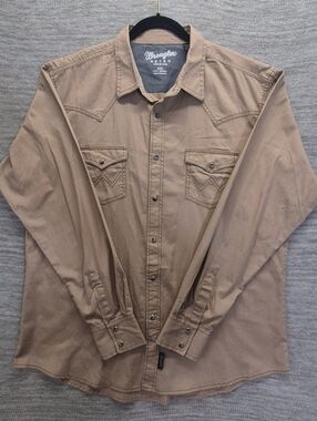 Wrangler Retro Premium Western Shirt XXL Snap Button Pearl Khaki Cowboy